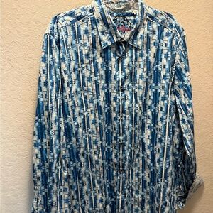 Robert Graham Geometric Blue and White Shirt Size 3XL